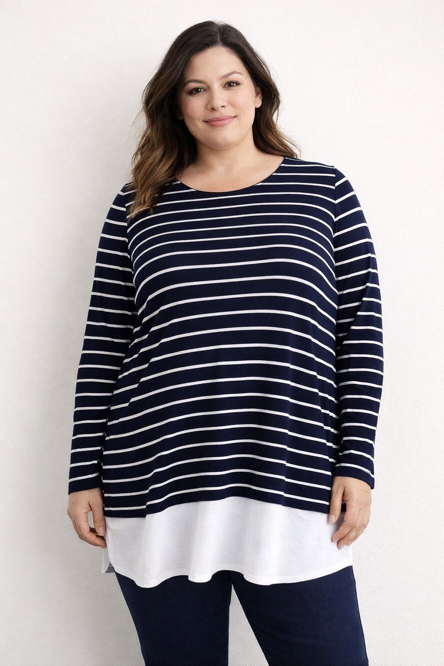 Lauren Ralph Navy Blue White Stripe Long Sleeve Travel Jersey Knit Top Women 1X